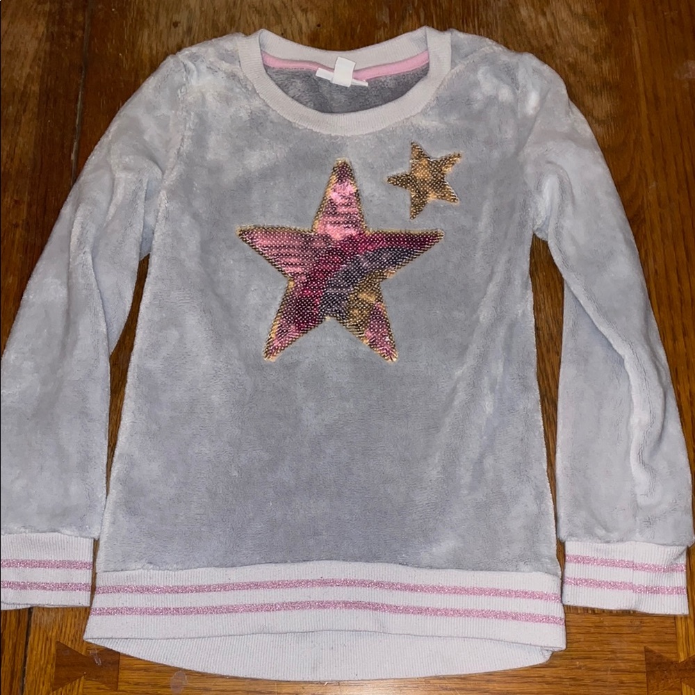 Kids Gray Star Sequin Long Sleeve Shirt